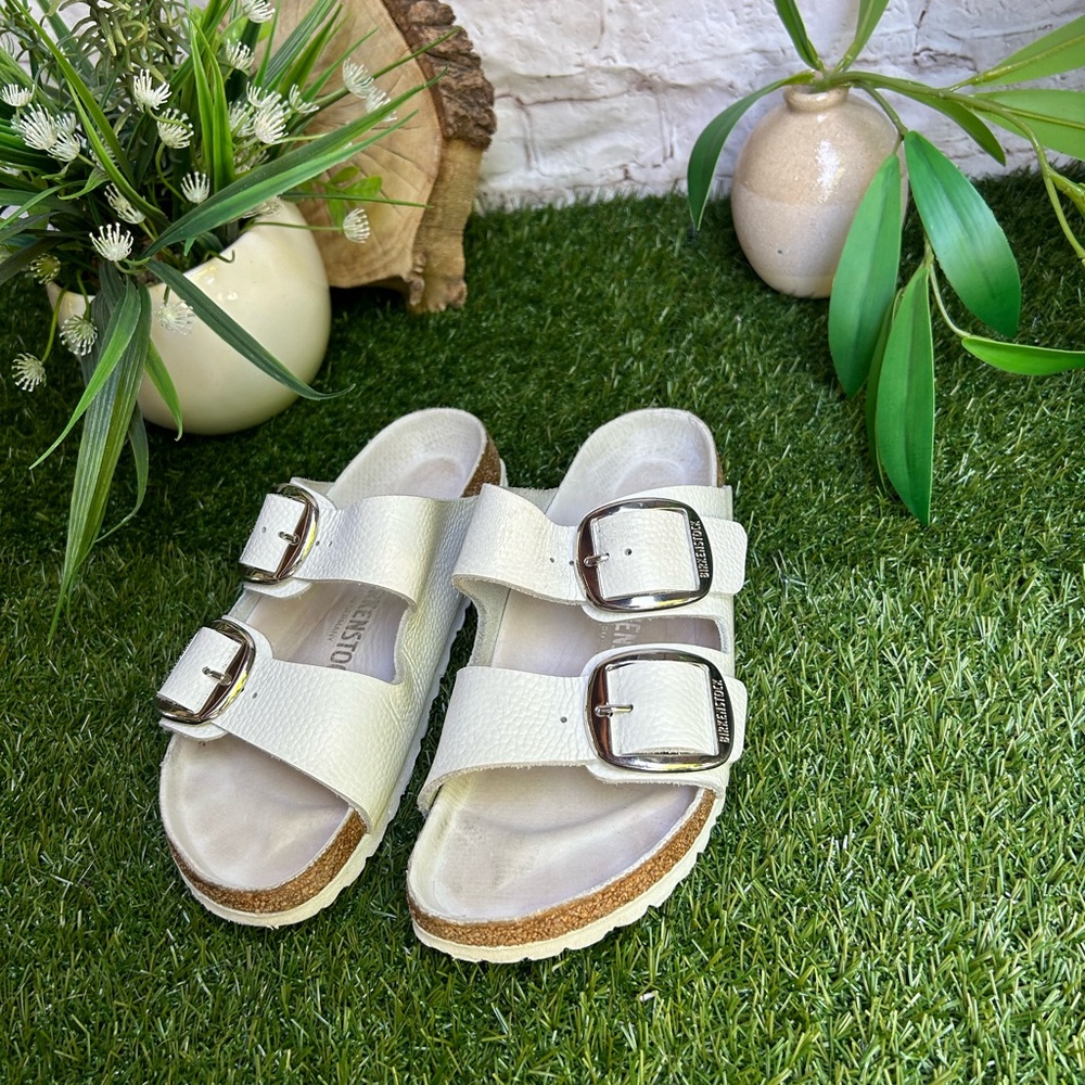 BIRKENSTOCK Arizona Big Buckle white Leather size 41 US 10-10.5 gently used - Picture 11 of 15